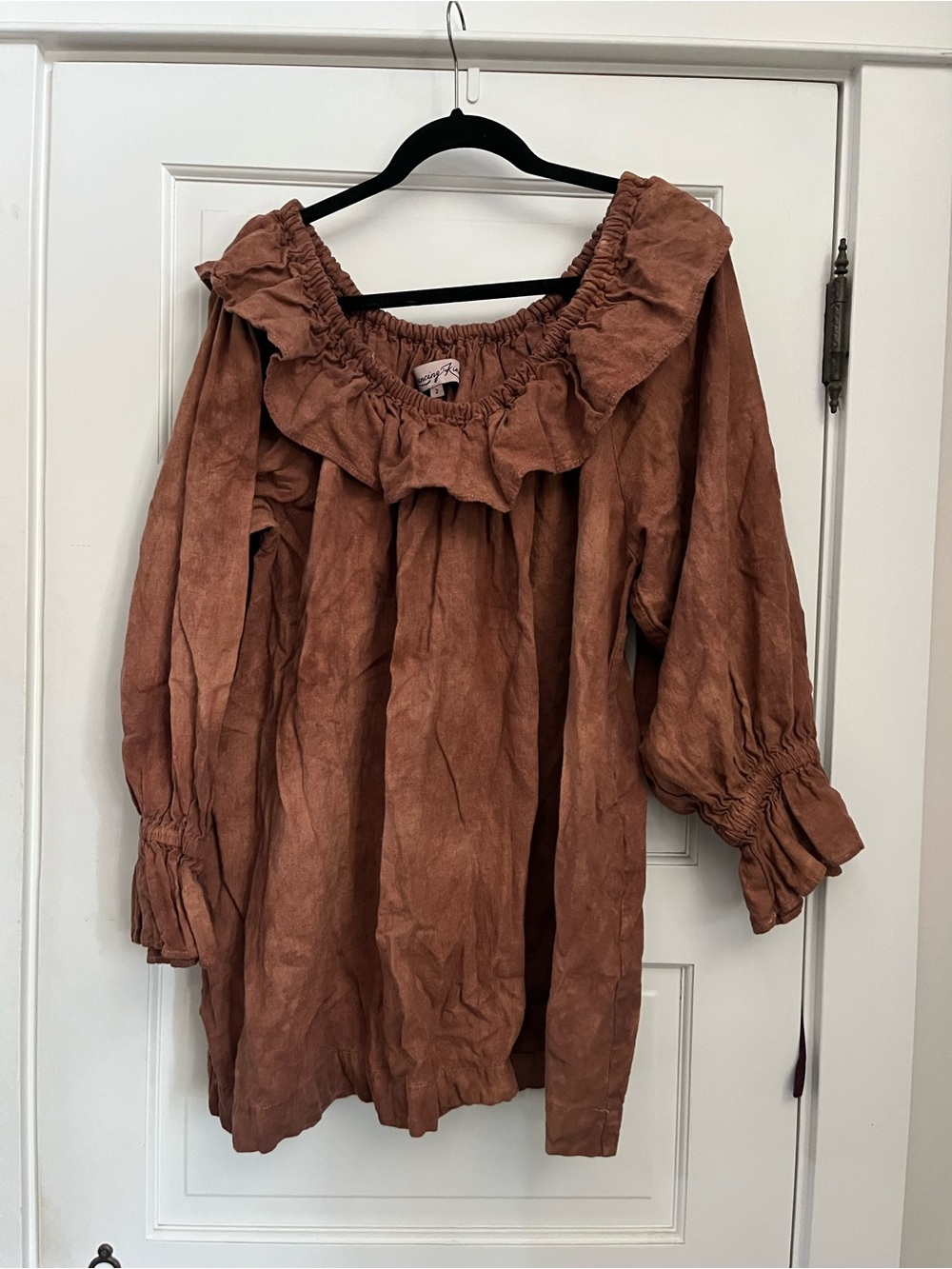 Dancing Kind one size Ruffled Off-Shoulder Mini Dress
